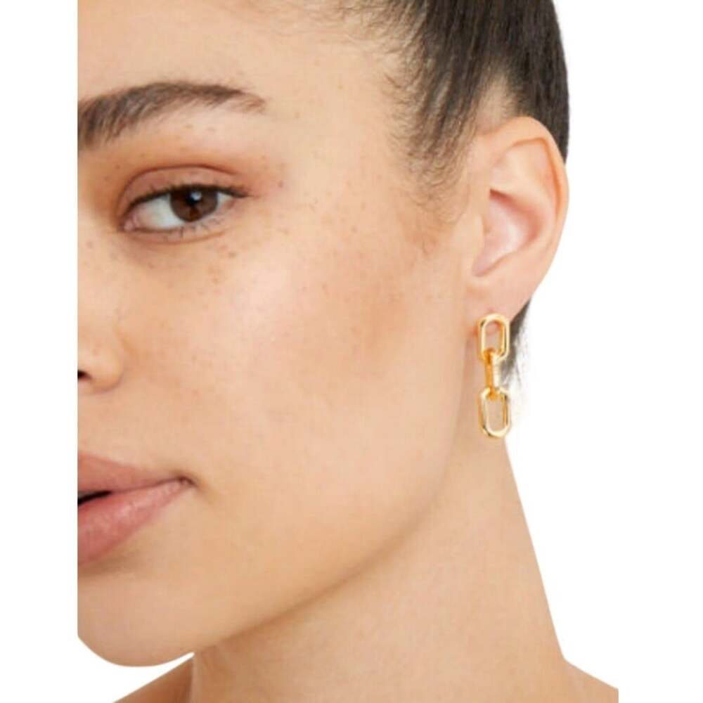 Gold Tone Chunky Link Chain Hoops Drop Push-Back Earrings Fashion Jewelry Women